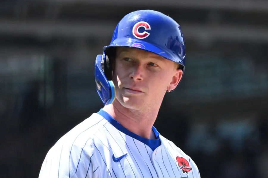 May 26, 2025; Chicago, Illinois, USA; Chicago Cubs center fielder Pete Crow-Armstrong (4) looks on during a game against the Colorado Rockies at Wrigley Field. Mandatory Credit: Patrick Gorski-Imagn Images