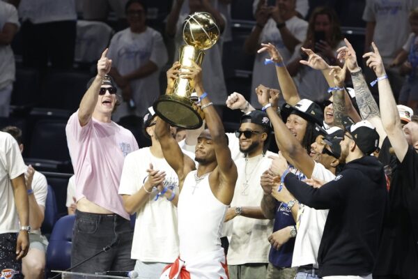 Thunder parade championship trophy through OKC