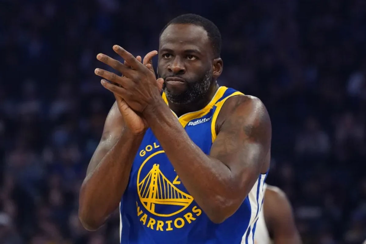 Jan 4, 2025; San Francisco, California, USA; Golden State Warriors forward Draymond Green (23) celebrates a turnover by the Memphis Grizzlies in the first quarter at Chase Center. Mandatory Credit: David Gonzales-Imagn Images