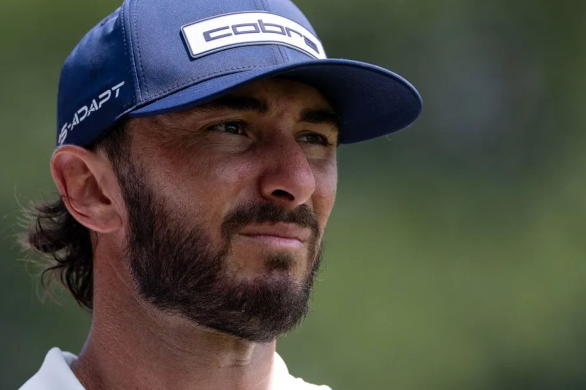 Jun 21, 2025; Cromwell, Connecticut, USA; Max Homa on the first hole during the third round of the Travelers Championship golf tournament. Mandatory Credit: Bill Streicher-Imagn Images