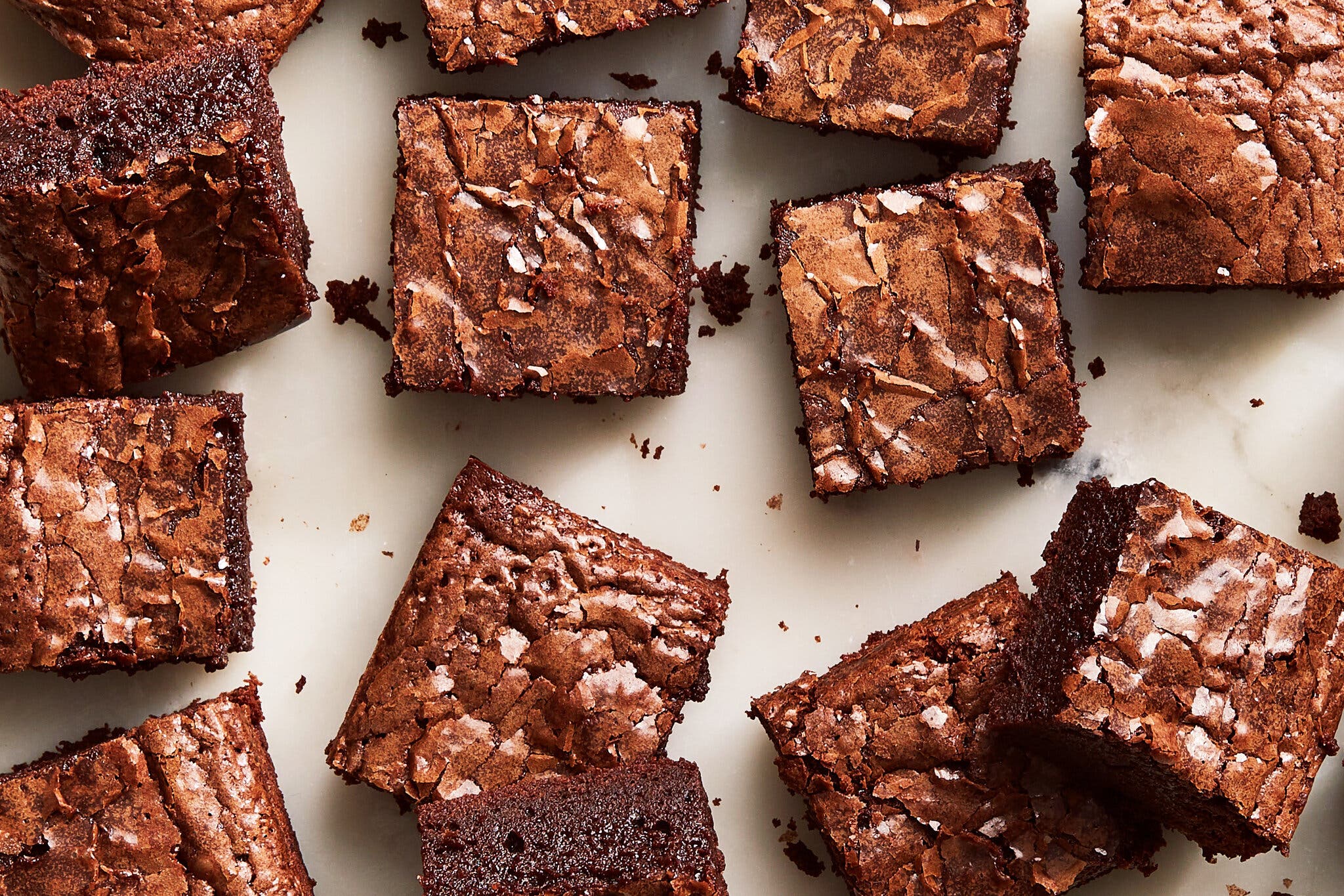 An overhead image of brownie squares.