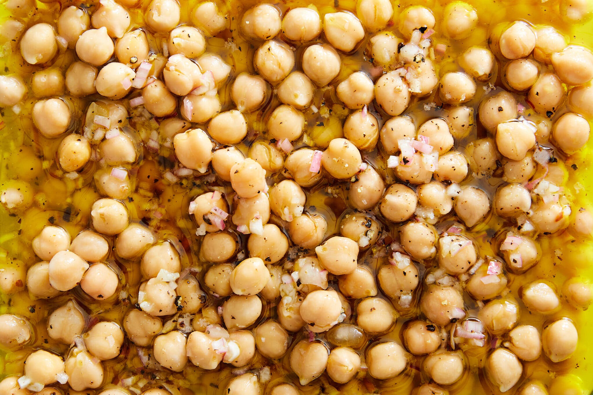 Marinated chickpeas, with finely diced shallots, garlic and black pepper.